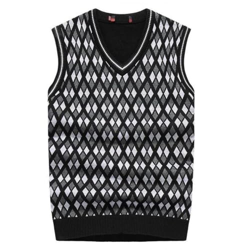 Men's V Neck Knitted Vest Men Vintage Sleeveless Plaid Business Tops2