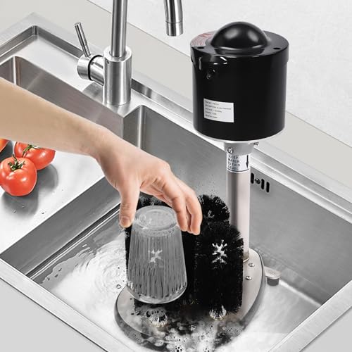Commercial Glass Washer,Electric Cup Washer Winery Wine Glass Cleaning Machine Glass Washer for Bar Bars and Cafes,5 Cleaning Brush Washers (Silver)