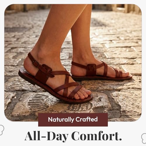 Image of Holy Land Market Men /Women Biblical Jesus Leather Sandals /Slides From Jerusalem (Yashua-Style II)