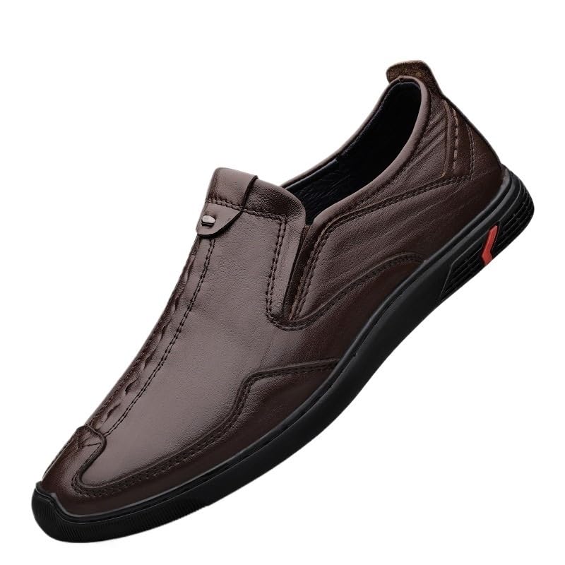 Formal Shoes for Mens Vegan Leather Classic Slip-on Round Toe Heel Non Slip Anti-Slip Low Top Rubber Sole Office