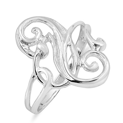 AeraVida Glamorous Swirl Sterling Silver Ring - Adjustable Swirl Trigger Finger Ring2