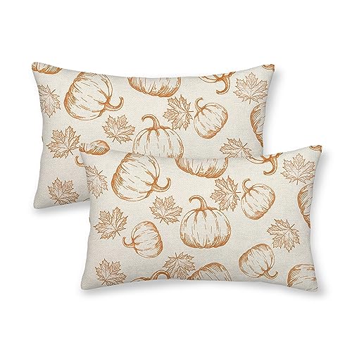 Yxuiyal Fall Pillow Covers 12 X 20 Set Of 2 Fall Orange Pumpkin Maple Leaves Lumbar Throw Pillow Covers Outdoor Fall Thanksgiving Decorations cover