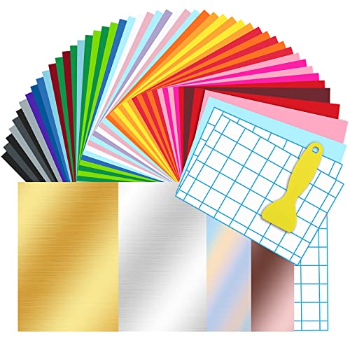 61 Láminas de Vinilo Permanente con Dorso Adhesivo 30,5x20,5cm,Vinilo Adhesivo 25 Colores Funciona con Cricut y Otros Cortadores Cover