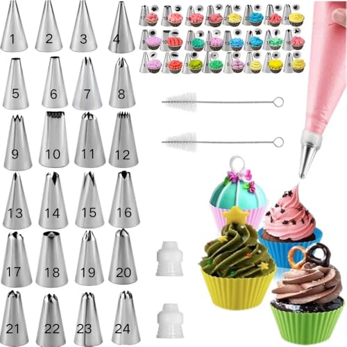 JhgQrivnuem Cake Decorating Kit with 24 Piping Tips, 2 Cake Decorating Mouth Brushes 2 Standard Couplers, White