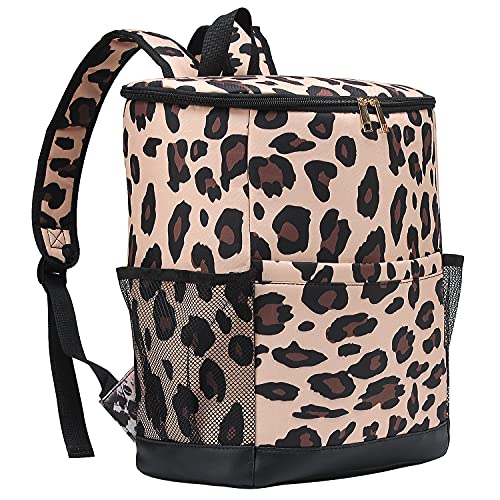 Cooler Backpack Women Leopard Leak Proof Backpack Cooler Bags Lightweight Soft Lunch Backpack with Cooler Compartment ,Wine Cooler for Hiking Camping ,24 cans