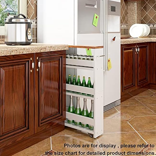 TEAMIX 4 Tier White Slim Storage Cart with Handle, Slide Out Storage Rolling Utility Cart Mobile Shelving Unit Organizer Trolley for Small Spaces Kitchen Laundry Narrow Places-5irGkWj0