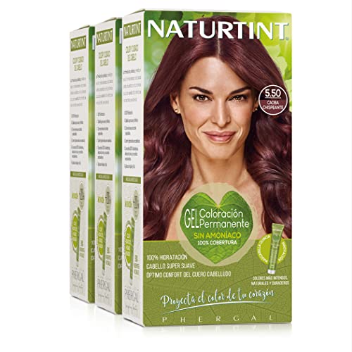 Naturtint | Coloración sin amoniaco | 100% cobertura de canas | Ingredientes vegetales | Color natural y duradero | 5.50 Caoba Chispeante | Pack de 3