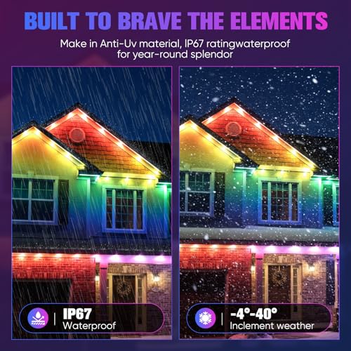 Smart RGB Outdoor Lights for Decor, 200FT Permanent LED Strip Lights Waterproof IP67, with App Remote Voice & Music Sync Control, Color Changing for Eave Christmas Holiday Party Garden - Image 5