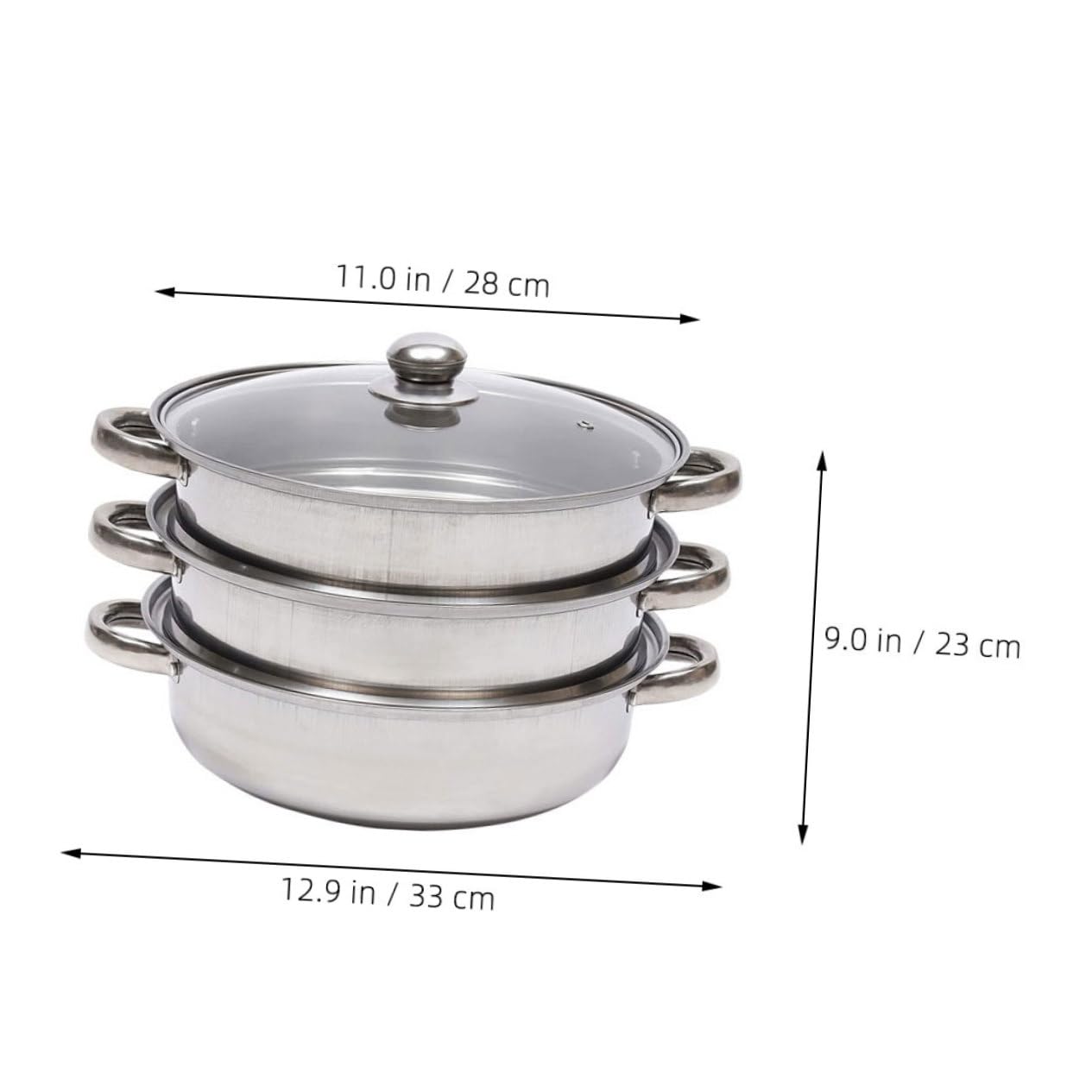 Alipis Olla Vaporera Utensilio de Cocina Multiuso Diseño Multicapa de 28 Cm de Acero Inoxidable y Tapa de Vidrio Adecuado para Cocinar al Vapor Verduras y Panecillos