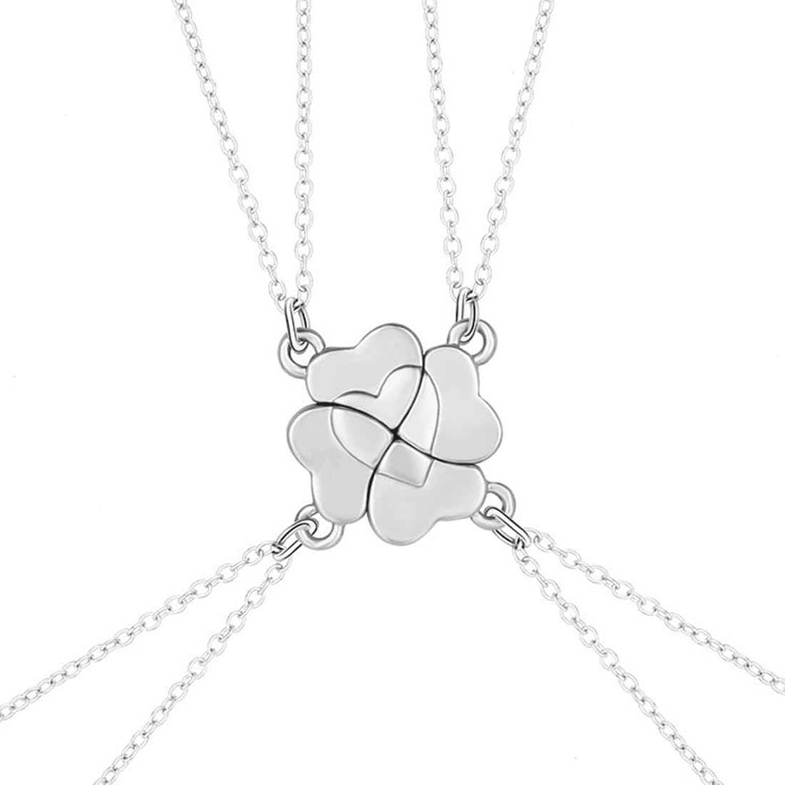 CULEO Women's Necklaces,Four Leaf Clover Patchwork Necklace Magnetite Alloy Pendant Parent-Child Good Friends 4-Person Combo Necklace (Silver)