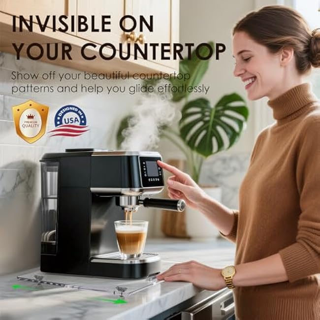 Acrylic Appliance Slider with Rubber Wheels, Sliding Tray for Heavy Kitchen Appliances, Coffee Maker Slider Tray for Counter, Countertop Moving Tray Accessories for Kitchen - 13 x 14 (Clear)