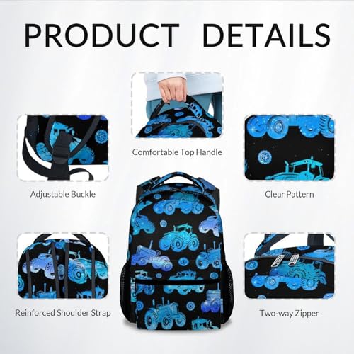 Tractor Backpack for Boys, Kids Backpack School Bookbag for Primary Elementary, Durable, Lightweight, 17 Inch Cool Car Backpack School Essentials3
