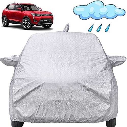 Image of Autofact Waterproof Car Body Cover Compatible with Mahindra XUV 300 (2019 to 2021) with Mirror and Antenna Pockets (Shinning Silver).