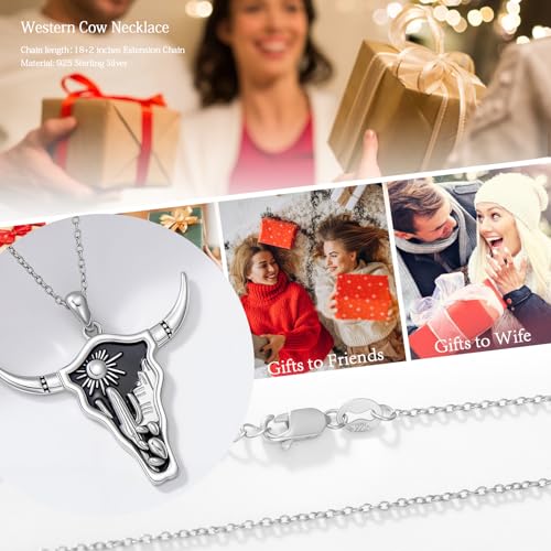 Western Turquoise Cow Necklace for Cowgirl Cowboy, 925 Sterling Silver 18k White Gold Plated Cow Cattle Pendant Necklace4
