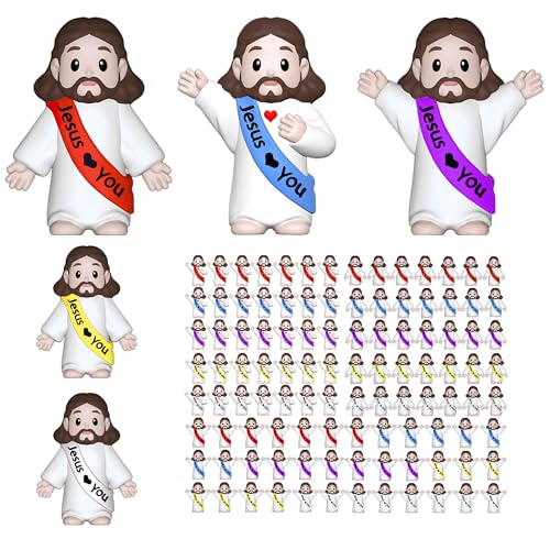 105 PCS Little Jesus Figures,Mini Jesus Figurines - Tiny Statues for Easter Egg Stuffers,Religious Gifts,Parties,Baptism Gifts,Multicolor Miniature Decorations,Hide and Seek Figurines（Multicolor）