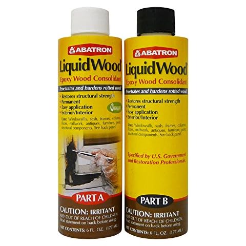Abatron LiquidWood Kit - 12 Ounce - 2-Part Structural Wood Epoxy Resin - Wood Hardener and Consolidant - Perfect Primer for WoodEpox Epoxy Wood Filler Cover