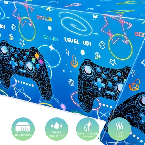Wernnsai WR-GAME TABLE COVER-C001-1-US Video Game Party Tablecloth - 1 Pack 54’’ X 108’’ Blue Video Game Party Decorations For Boys Gamer Birthday Party Disposable Table Cover thumb #2