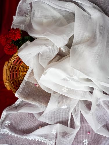 Ada Indian Hand Embroidered Chikankari Cotton Blend Dupatta Stole Scarf for Women A511111 White2