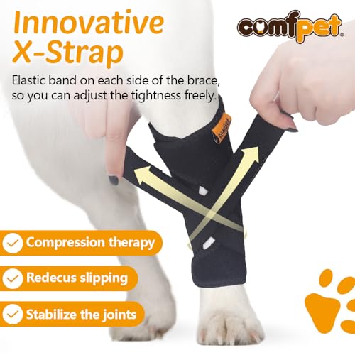 COMFPET Hundehalsbandage für hintere Sprunggelenk, Hund Bein Unterstützung Wrap mit Metall-Streifen, Hinterbein Wrap Protector, Hund Bein Joint Sleeve, Hund Verstauchungen zu verhindern-M (5'-7')