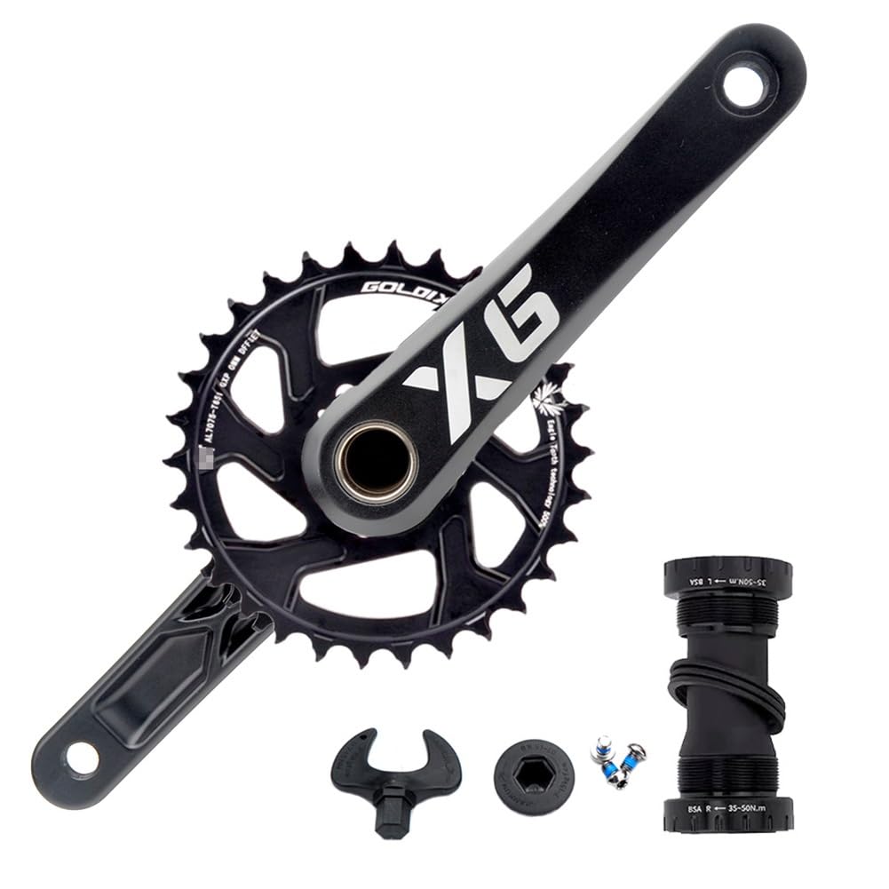 Guarnitura per Mountain Bike a velocità Singola 170/175 mm Guarniture 30/32/34/36/38T Corona a Denti Stretti e Larghi Set di pedivelle Integrate Cave con Movimento Centrale BSA Adatto a 9-12