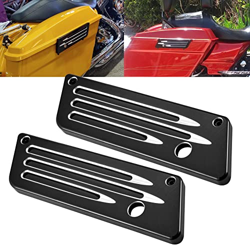 Cubiertas para cierres de alforjas para motocicleta KATUR, cromado negro, CNC, aluminio, compatibles con Harley Davidson Touring Electra Glide Ultra 2014-2017 miniatura 1
