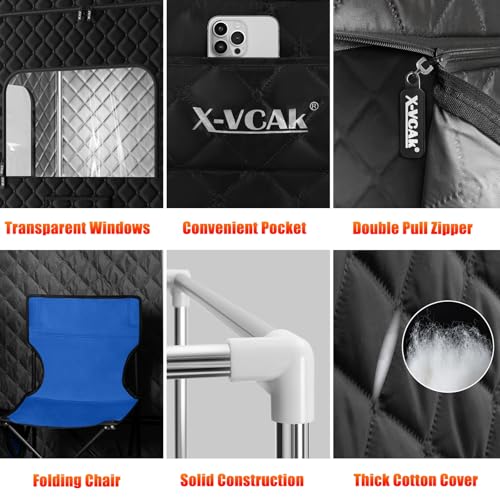 2 Person Sauna, Extra Large Sauna Box, Portable Steam Sauna Tent with 2 Steamers, 2 Folding Chair, 71”x 49”x 36”, Black