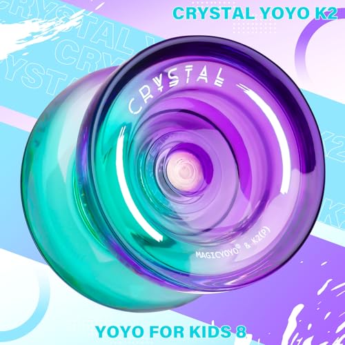 Image of MAGICYOYO K2 Crystal Responsive Yoyo for Kids Beginners with Extra Unresponsive Yo Yo Bearing, Professional Plastic Trick Yo Yo for Adults+12 Stings+Bearing Removal Tool+Storage Bag(Green Purple)