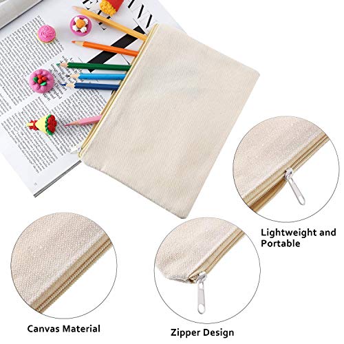 meekoo 16 Pack Canvas Blank Cosmetics Bags Plain Zipper Makeup Pouch Sublimation DIY Craft Multipurpose Toiletry Bag for Makeup Travel Cosmetic Stationary Storage(M,Beige)3