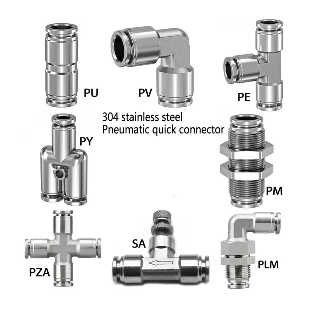 PAKMEZ 304 Stainless Steel Pneumatic Quick Coupling Air Hose 4 6 8 10 12 14 16mm Metal High-Pressure(SA,4MM)