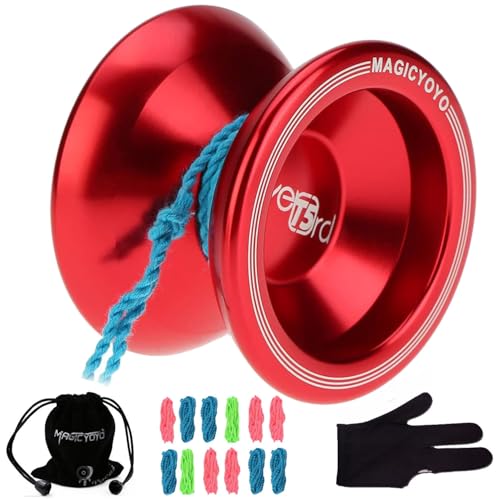 MAGICYOYO Unresponsive Yoyo T5 Overlord Aluminum Professional Yo-Yos Yoyo Balls with 5 Strings Gloves with Yoyo Bag Red