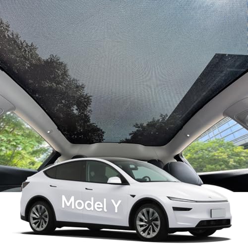 Image of Breathable Mesh Sunshade for Tesla Model Y Juniper /Launch, Thin Lightweight Glass Roof Sunshade, UV Blocking & Ventilation, Easy Clip Install, Foldable with Storage Bag