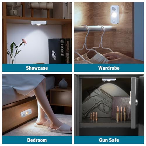 Image of LED Motion Sensor Puck Lights, Rechargeable Wireless Under Cabinet Lighting Daylight White, Dimmable Night Light, Under Counter Lights for Kitchen, Display Shelf, Closets (4 Pack)