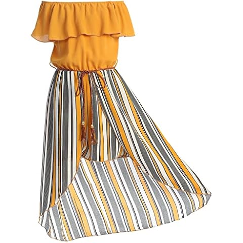 BluNight Collection Little Girls 2 Ways Ruffle Hi Lo Maxi Skirt Romper Belt Jumpsuit Romper USA 4-14 - Yellow - 14 Cover