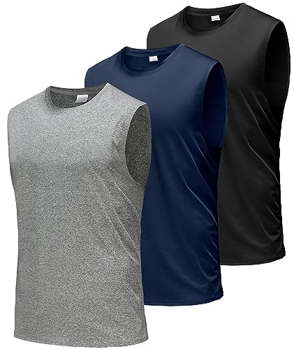 Herren Athletic Tank Top 3er Pack - 100% Baumwolle Fitness Muskelshirt Grau Weiß Blau
