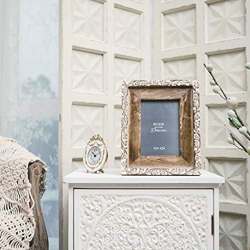 NIKKY-HOME-Hand-Carved-Floral-Picture-Frame-5×7-Rustic-Boho-Style-Mango-Wood-Design-with-White-Distressed-Finish-Dark-Wood-Color NIKKY HOME Hand Carved Floral Picture Frame 5×7 Rustic Boho Style Mango Wood Design with White Distressed Finish Dark Wood Color
