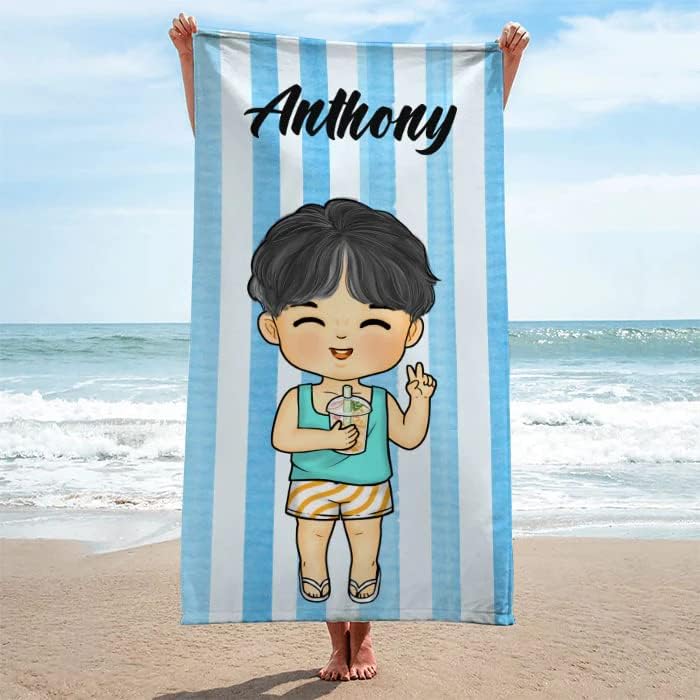 Miniatura 6 de Pawfect House 60 x 30 pulgadas Family Chibi Vacaciones de verano  Toalla de playa personalizada  Regalo para la familia accesorios de playa para