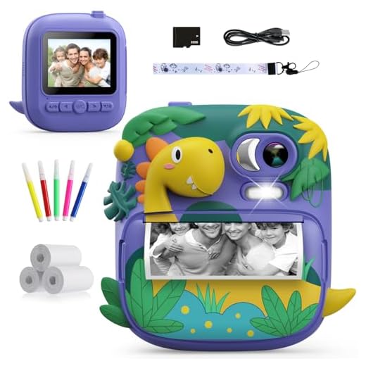 Camara Fotos Infantil Instantanea, CAMCLID 2,4 Pulgada Cámara Instantánea para Niños con Tarjeta de 32GB y 3 Rollos de Papel, 12MP/1080P Cámara de Juguete, Regalo para Niños de 3 a 12 Años(Violeta)