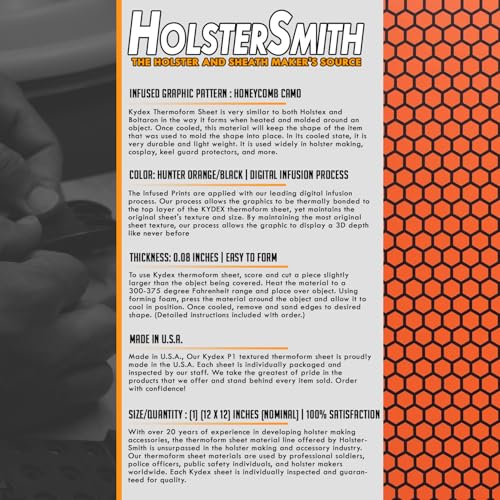 Image of KYDEX Thermoform Sheet - (Honeycomb Camo) - (Hunter Orange /Black) - (12in x 12in) - (1 Sheet) - (for Holster Making, Cosplay, Hobby) - (USA Made)