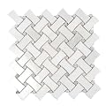 Diagonal Basketweave Marble Mosaic Tile — 4.20 sq ft Box of 5 Sheets — Eastern White Bianco Carrara Polished 11x11 in Mesh Sheets — Kitchen Backsplash, Bathroom, Shower