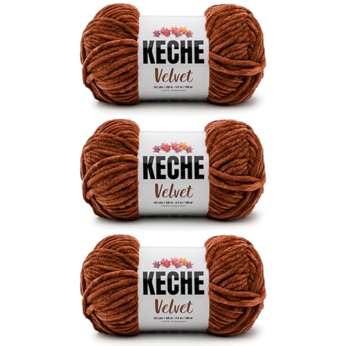 Image of Keche Velvet Yarn for Crocheting, Soft Chenille Bulky Baby Blanket Amigurumi Yarn 100 gr (132 yds) 3 Skeins - Fox