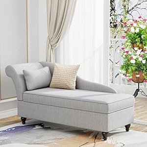 Modern Chaise Lounge Indoor with Storage Fabric Chaise Lounges Chair Sleeper Lounge Sofa Recliner Chair for Bedroom Office Living Room & Small Apartment SEAT Size 48Lx 24Ｗx 17 Hinch Left Arm
