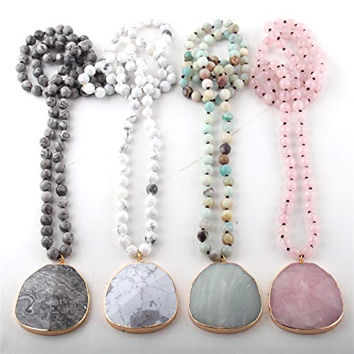 JSBHS Long Knotted Necklaces Stone Drop Pendant Ethnic Necklace (Length : 86cm, Main Stone Color : Amazonite)