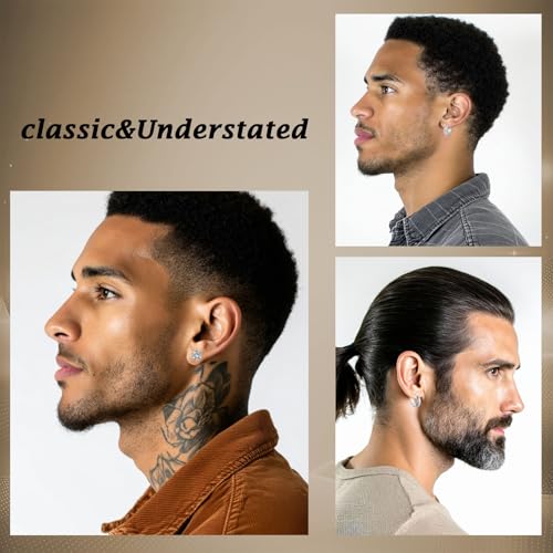 Earrings for Men, 18 Pairs Mens Earrings Hoop Black Gold Silver Earrings for Men Stainless Steel Stud Cross Dangle Hoop Earrings Set Fashion Piercing Jewelry