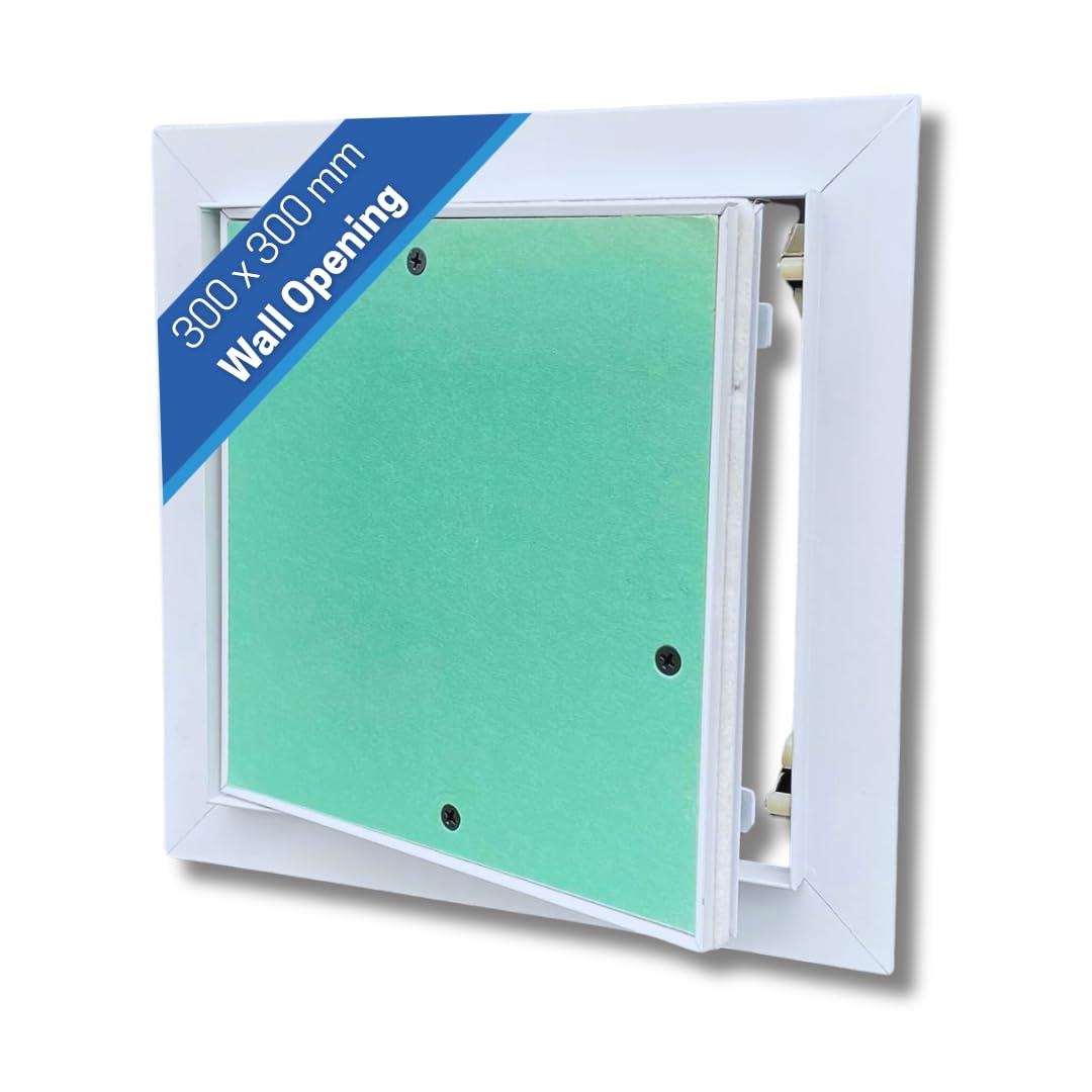 Plasterboard Aluminium Access Panel Inspection Hatch - Ideal for Walls and Ceilings - Detachable Hinged Push Lock Door with White Powder Coated Aluminium Frame (300mm X 300mm)
