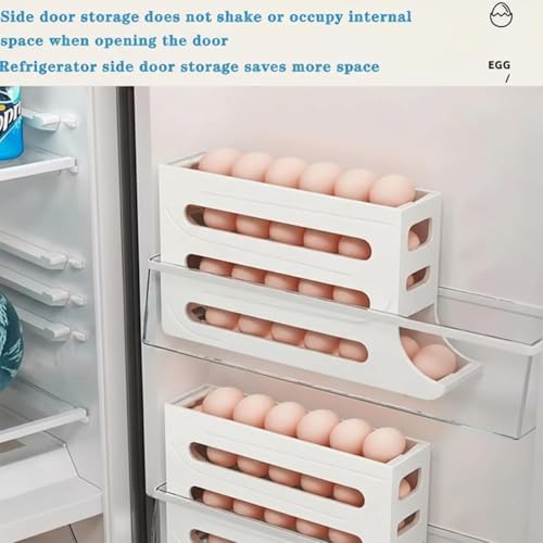 Image of Accohom 30 Eggs Tray Storage Box Baskets Holder Dispenser Refrigerator Space-Saving Stackable Plastic Automatic Roller Organizer Storage Containers for Kitchen Tools Items (Pack of 1)