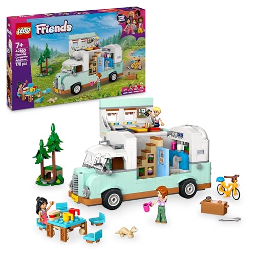 LEGO Friends Aventura en la Caravana de la Amistad, Autocaravana de Juguete con 3 Mini Muñecos, Figura de Hurón, Regalo para Niñas de 7 Años o Más, Furgoneta Camper, Prismáticos y Más Accesorios 42663