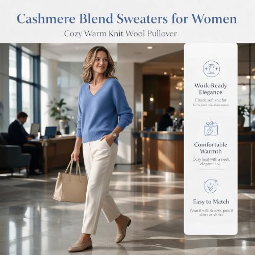 Cashmere Sweaters for Women Cozy Warm Knit Wool Pullover V Neck Sweater - image 3