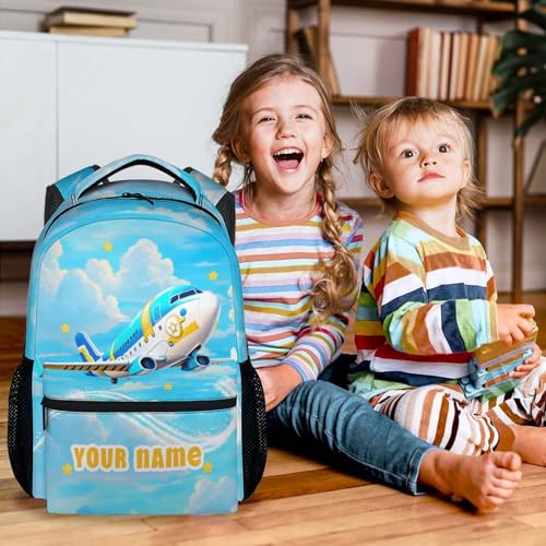 Custom School Backpack for Boys, 17 Inch Cute Plane Backpacks with Adjustable Straps, Blue Lightweight Durable Bookbag for Elementary School3