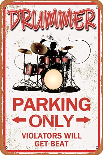 Drummer Parking Only Sign Drummer Gifts For Men Funny Metal Signs Drummer Kit Wall Decoration Boy Room Decor Band Decor Restaurant Cafe Pub Garage Poster Drummer Man Cave Decor 8 X 12 Inch #TOP24