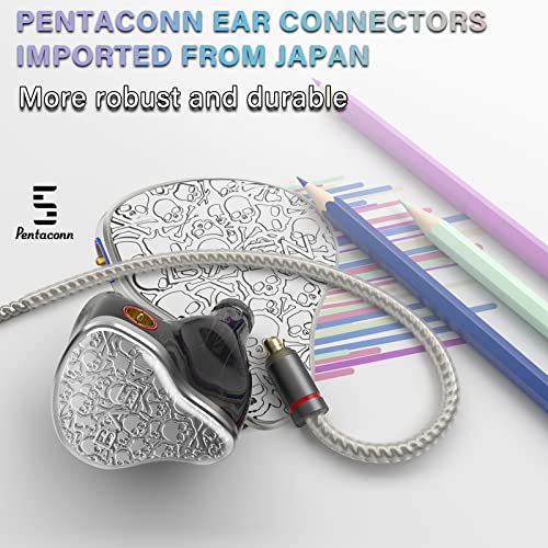 Image of BASN Bmaster5 in Ear Monitors, 1DLC Diaphragm+4BA 5 Drivers IEM Earphones with Silver-Plated OFC Cable, Noise Isolation Wired Earbuds for Musicians (Silver)